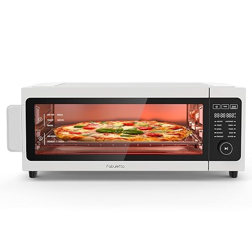 Toaster Oven Air Fryer Combo - Fabuletta 10-in-1 Countertop Convection Oven 1800W, Flip Up & Away Capability for Storage Space, Oil-Less Toaster Oven Fit 12" Pizza, 9 Slices Toast (White)