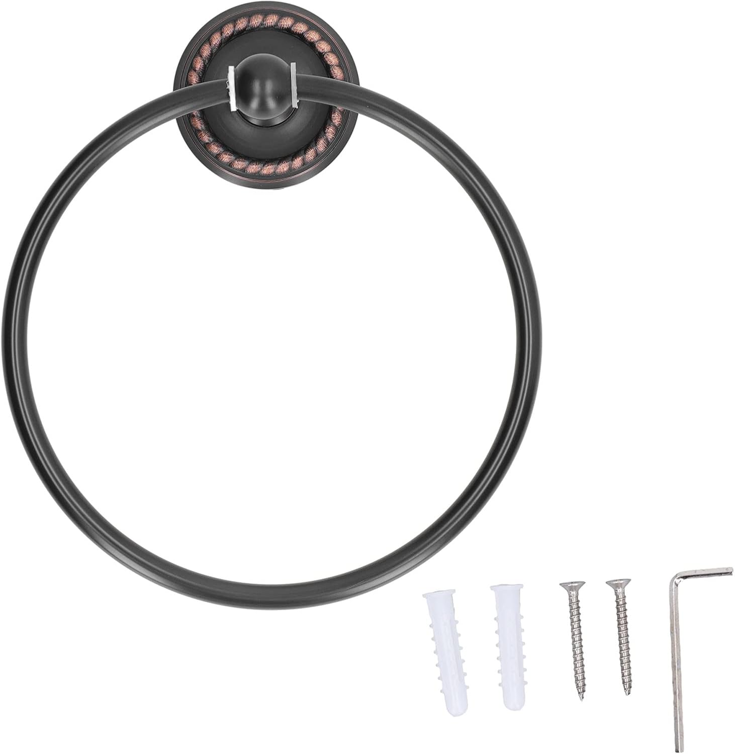 Antique Towel Ring Brass Wall Mounted, Bathroom Towel Holder, Black Twisted Pattern Toilet Towel Rack with Hex Wrench, Stainless Steel Copper Construction for Home Decor