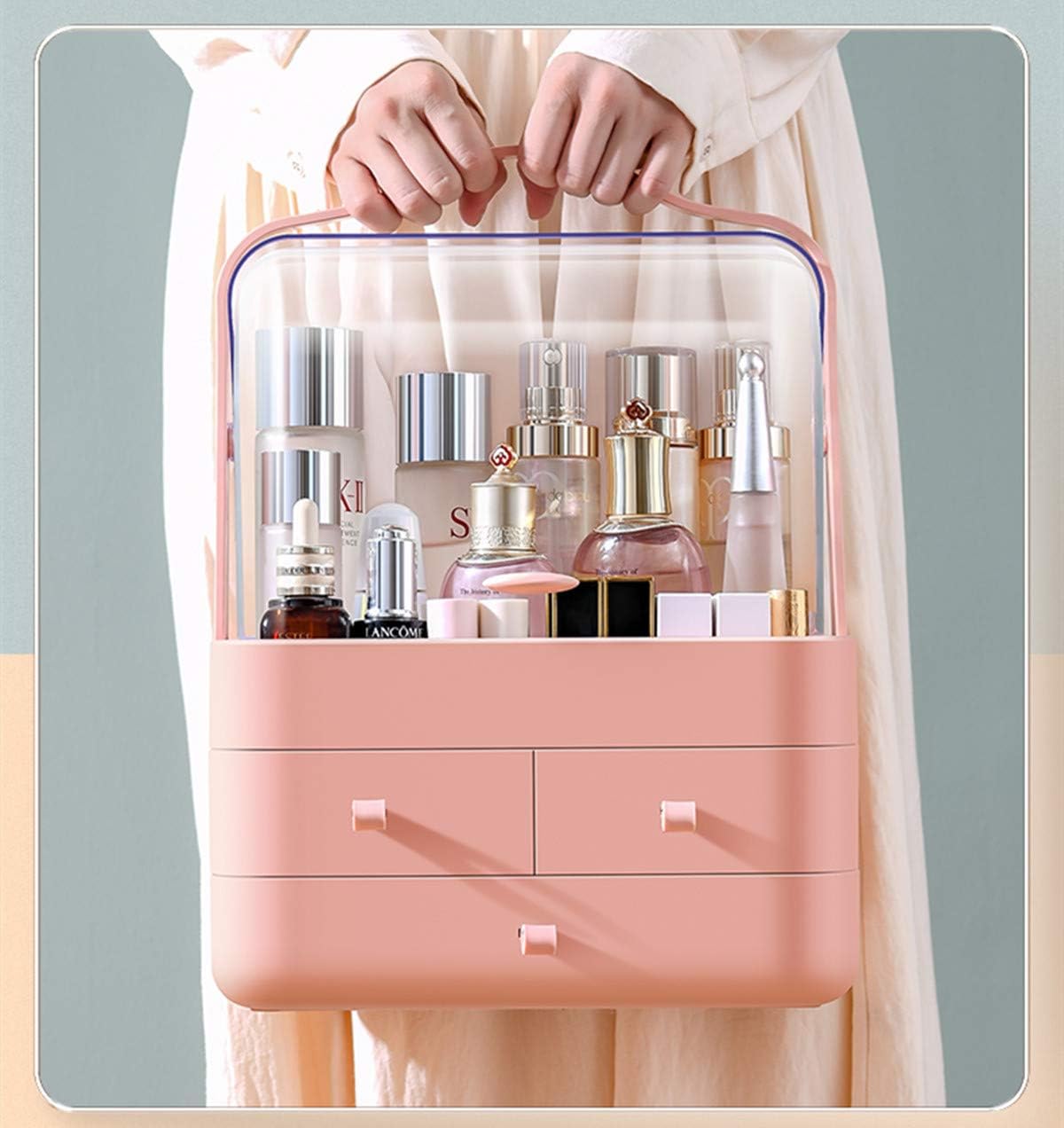 Clear Cosmetic Storage Organizer - Cosmetic Display Cases, Jewelry and Hair Accessories. Looks Elegant Sitting on Your Vanity, Bathroom Counter or Dresser. Clear Design for Easy Visibility (Pink): Home Improvement