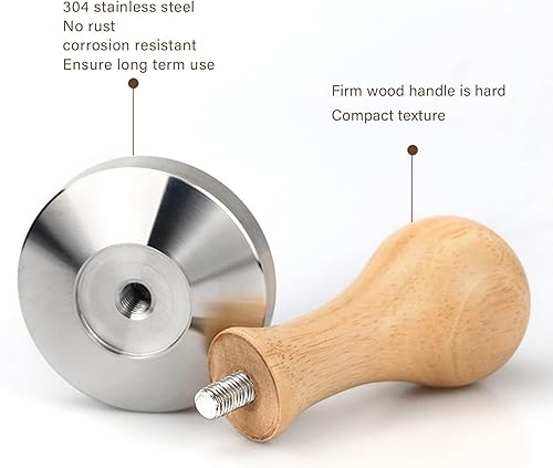Miniatura 5 de TOPINCN Premium Stainless Steel Coffee Tamper 51mm Flat Base with Oak Handle Resistant Ergonomic Design for Barista Kitchen Office Bar (58mm)