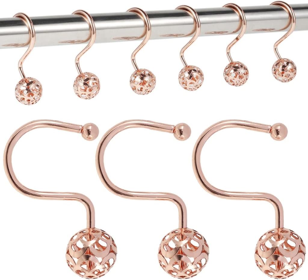 12Pcs Shower Curtain Hooks Bathroom Hotels Hangers S-Shaped Design Decoration Rustproof Rings