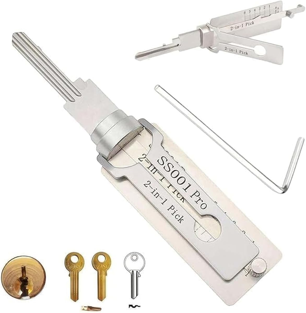 Decodificador de llave maestra 2 en 1, decodificador de llave maestra de acero inoxidable, herramienta de selección y decodificador 2 en 1, kit de selección de bloqueo de decodificador de llave
