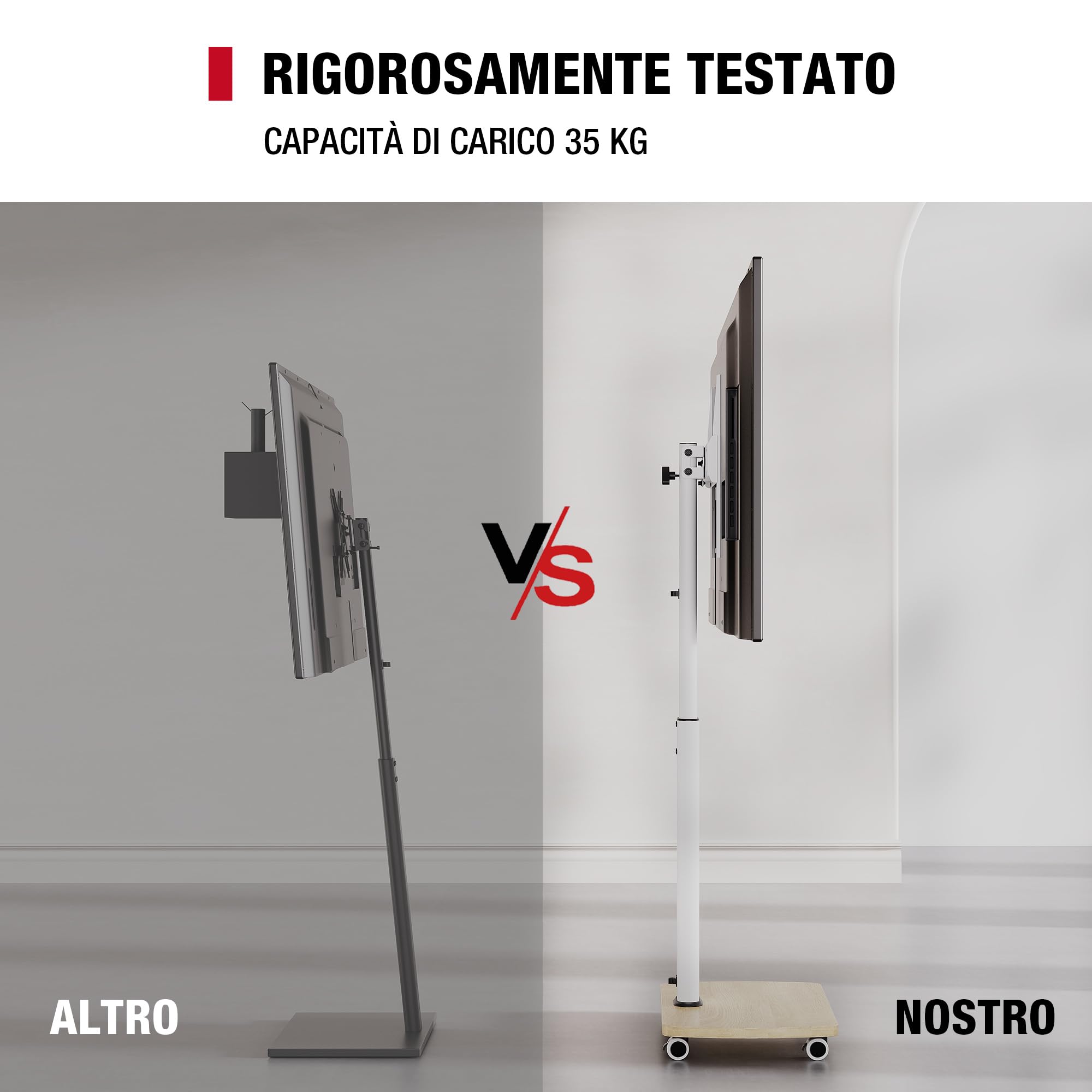 AOKCOS Carrello Porta TV con Ruote per 32-65 Pollici, Orizzontale e Verticale Supporto TV da Pavimento con Base in Legno, Inclinabile e Regolabile in Altezza, Max VESA 400x400mm 30kg