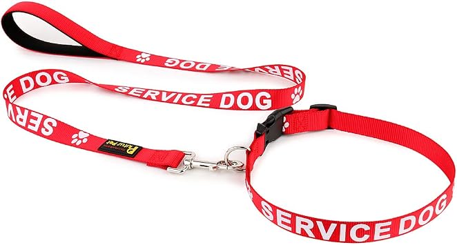 Plutus Pet Service Dog Collar and Leash Set, Printed in Large Letters on Nylon Webbing, for Large Dogs