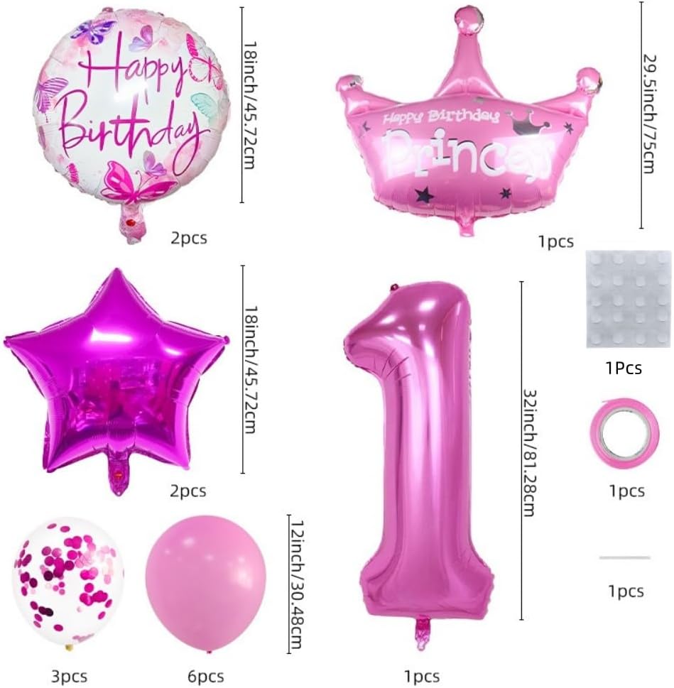 32 inch Pink Number 1 Balloons，1st Birthday Large Foil Balloons Pink ， Balloon Decorations for 1st Birthday Party Girls，Girls First Birthday Party Decorations Supplies (Pink 1) image 2