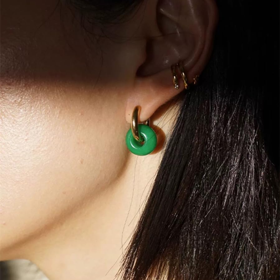 Jade Earrings for Women Non Tarnish Hoop Dangle Earring for Trendy Stainless Steel Emerald Green Earring - Image 6