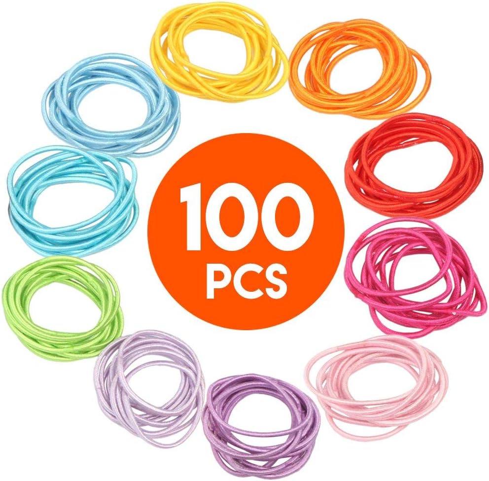 100 Pcs Hair Ties Hair Elastics, No Metal Damage Crease Snagging Slipping Breaking Out Ouchless Ponytail Holders, Seamless 2mm Hair Bands Bulk Hair Accessories for Thick Thin Long Short Hair