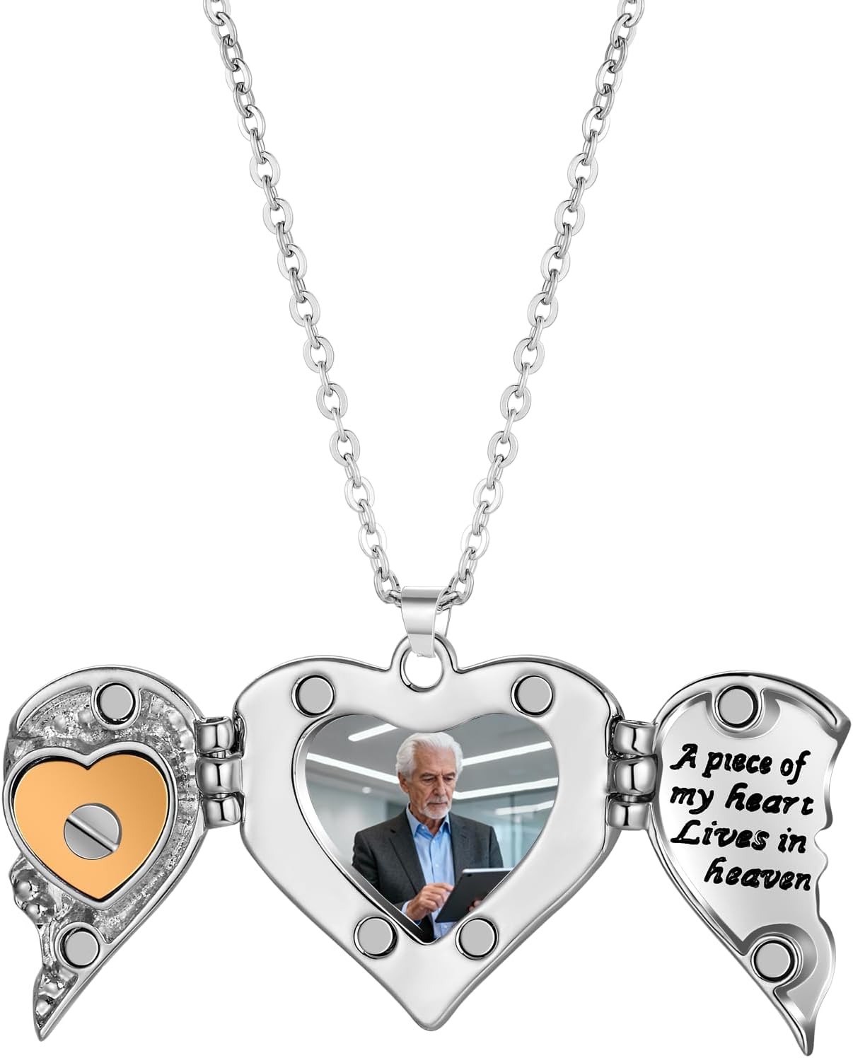 MeiceM Heart Crystal Urn Necklace for Ashes A Piece Of My Heart Lives In Heaven Cremation Jewelry Angel Wings Memorial Keepsake Pendant - Image 3