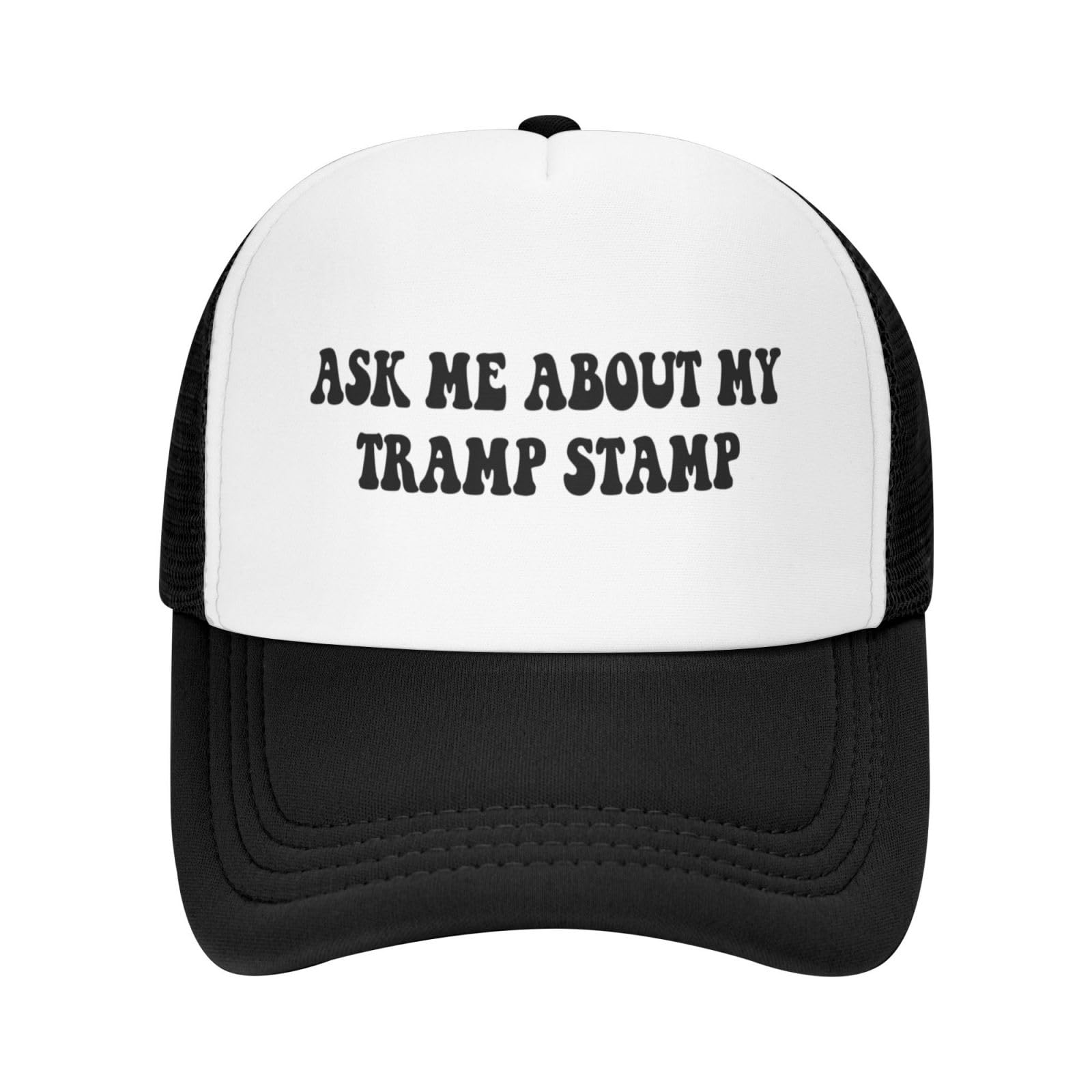 Generic Ask Me About My Tramp Stamp Trucker Hats for Women Black Men Retro Slogan Black Hats for Men