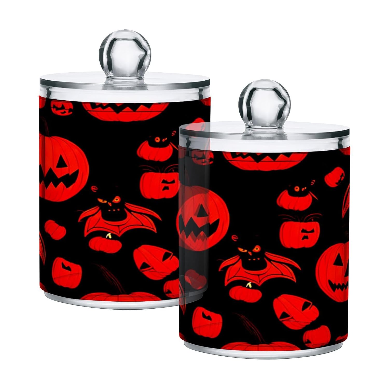 Halloweens-pattern-black-red Restroom Bathroom Organizers with Lid Qtip Holder Dispenser Apothecary Jars Cotton Balls Pads Swabs Holder Jar 4