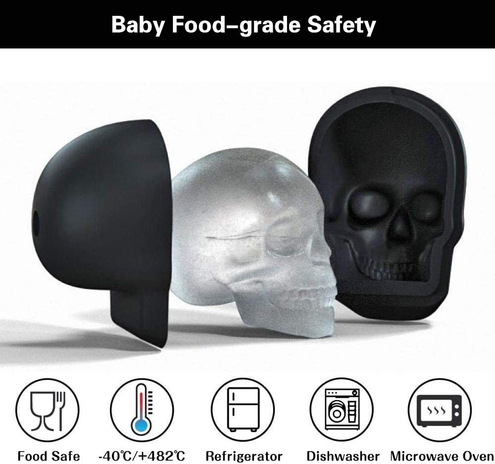 Stampi Per Cubetti Di Ghiaccio A Teschio 3D In Silicone – Per Whisky E Cocktail – Stampo Halloween Multiuso Per Cioccolato, Caramelle E Sapone – Senza BPA - 3