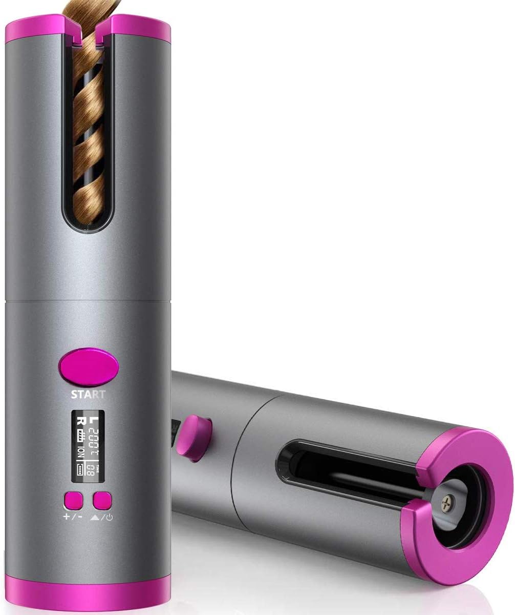 Hair Curler, Cordless Hair Curler AMZGIRL Automatic Curling Iron Portable Ceramic Barrel, With LCD Display, Timer Settings & 6 Temperature, USB Rechar