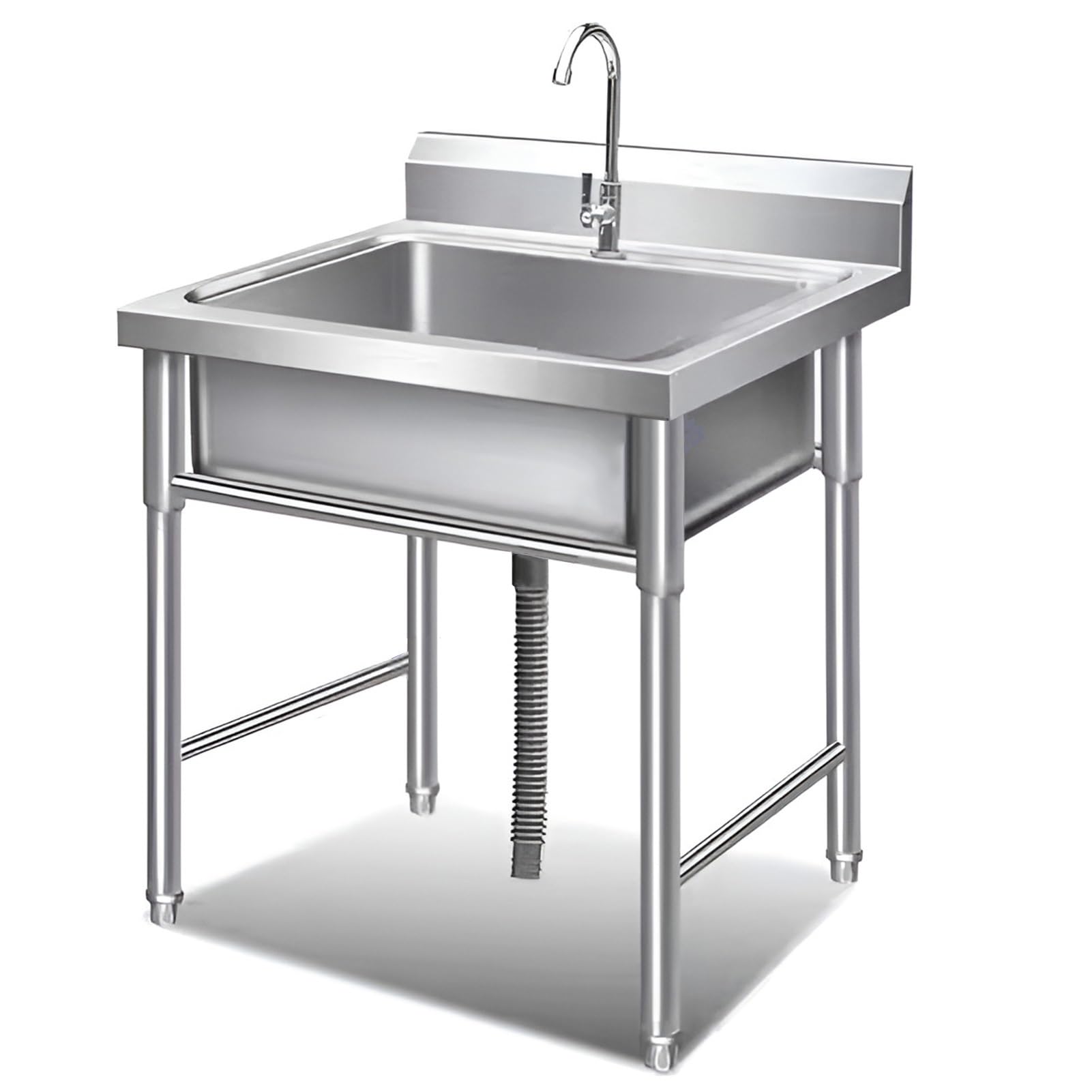 HCZKIUJY Kitchen Utility Sink,Freestanding Stainless Steel Utility Sink for Laundry Room, Industrial Garage with Backsplash Restaurant, Farmhouse (Silver-60X60X80CM)