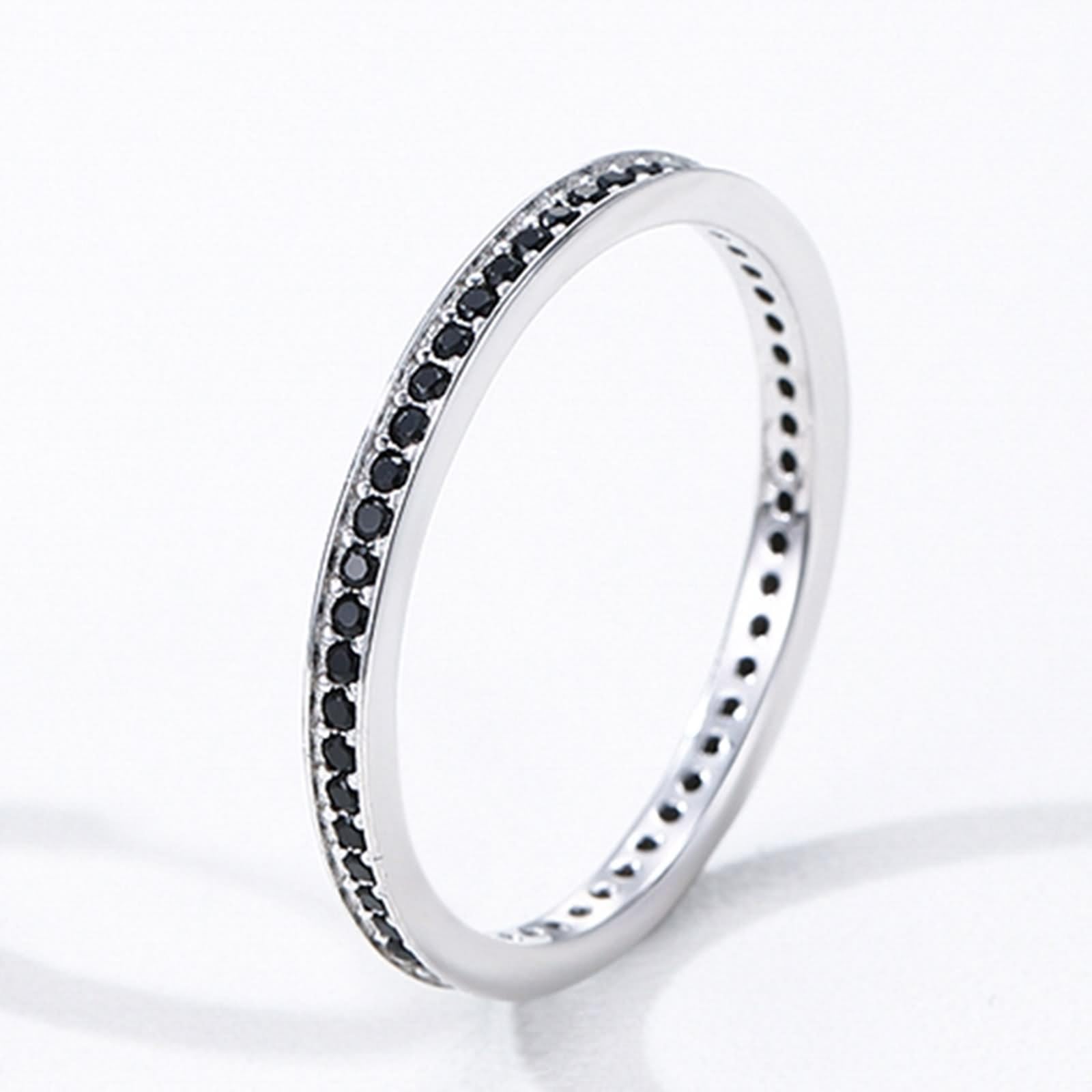 Anelli dell'amicizia fidanzate, gioielli anelli design classico con onice nero rotondo 9 k oro bianco misura 49 (15,6)