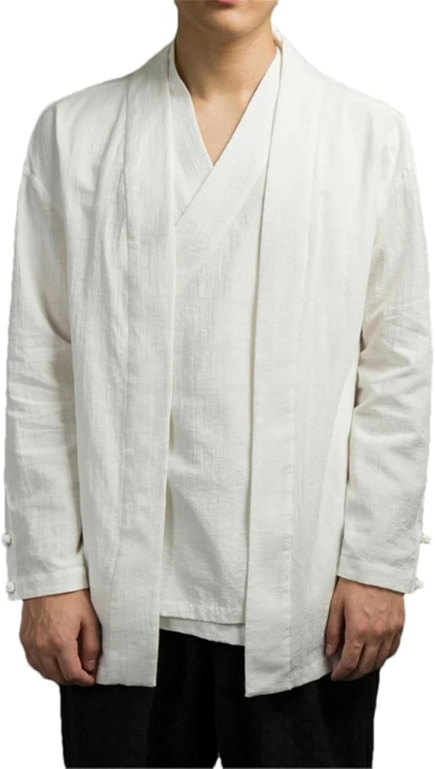 Men Spring Two-Layer Shirt Vintage Chinese Style Long Sleeve Jacket