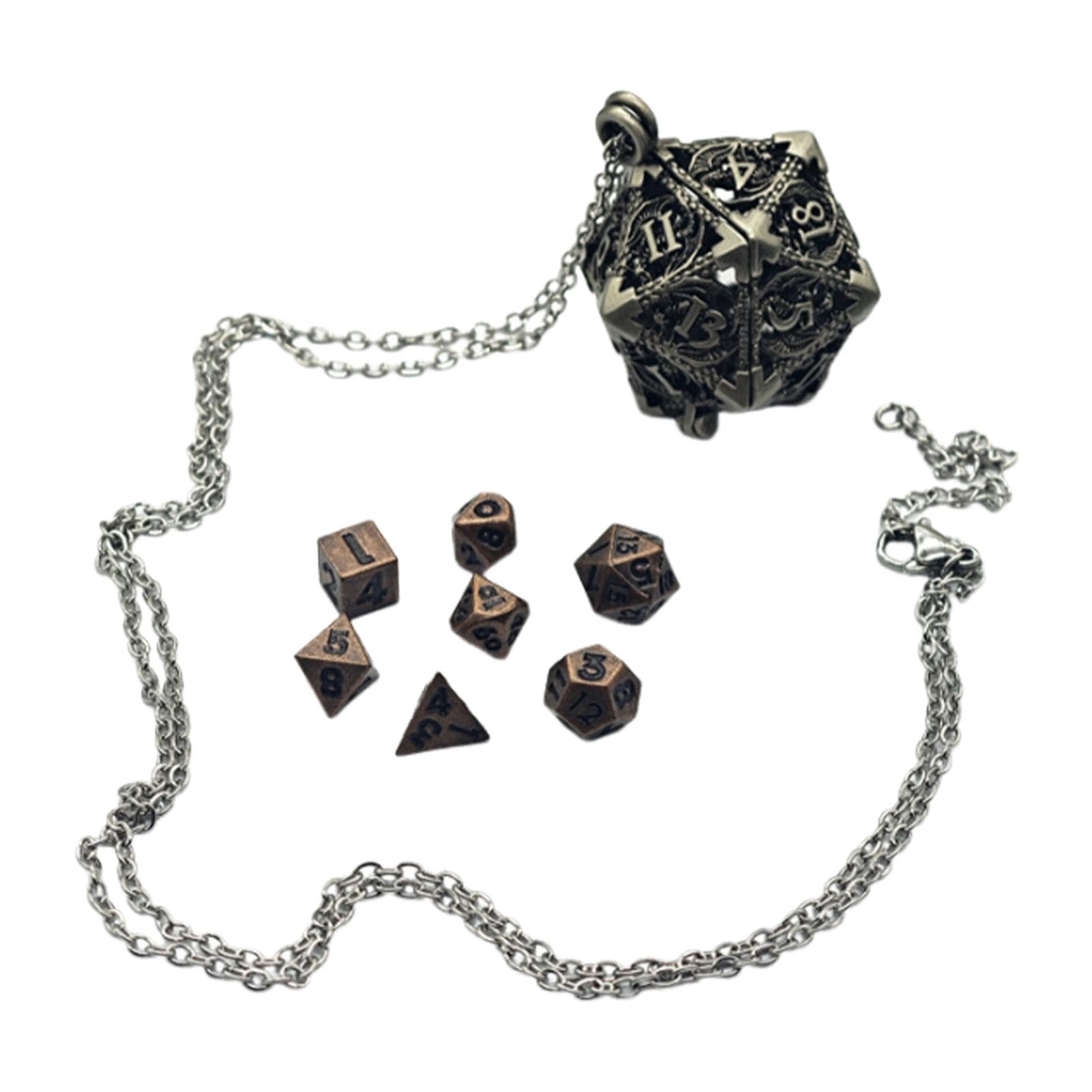 Collier avec pendentif en forme de dés – Bijoux élégants, collier en petits dés en métal, pendentif en forme de dés creux en métal, jeu de table, collier multi-faces pour fêtes, cérémonies