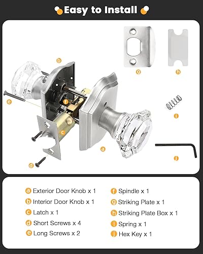 Miniatura 6 de Gobrico Paquete de 3 pomos de puerta de cristal transparente, manijas de puerta de camabaño, función de privacidad, perilla interior de vidrio de