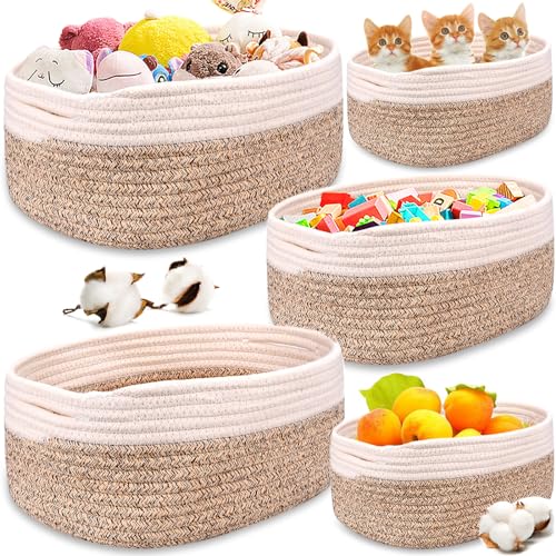 Kalakriti Cesto Portaoggetti In Corda Di Cotone Intrecciato, 2 Pezzi, Beige E Bianco, Per Giocattoli, Riviste O Piccoli Accessori