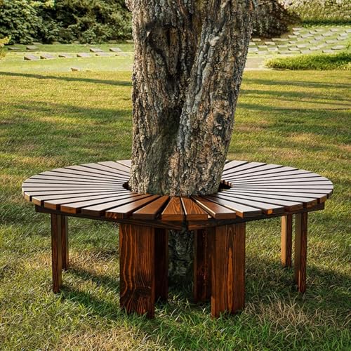 Banco Curvo De Madera Maciza para Exteriores, Envolvente para Árboles O Asiento Semicircular Independiente, Diseño Versátil Sin Respaldo para Jardín, Patio, Porche(Brown,Circular)