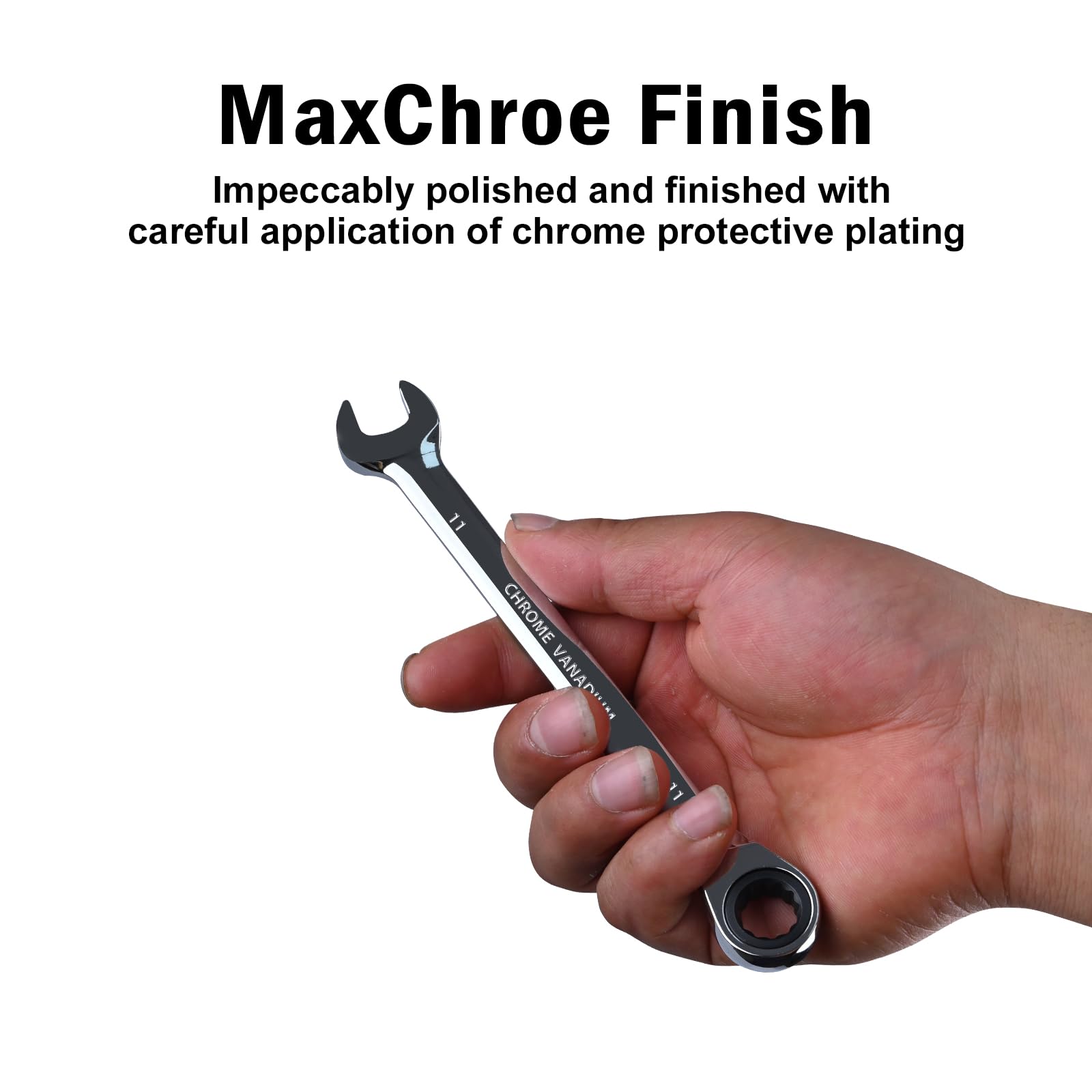 EGOFINE 11mm Ratcheting Combination Wrench Metric, Industrial Grade Gear Spanner with 12-Point Design, 72-Tooth Ratchet - Image 3