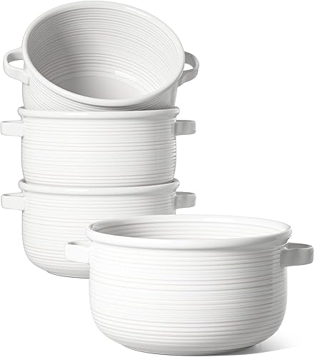 Miniatura 8 de LE TAUCI Cuencos para sopa con asas - 22 oz de cerámica sin plomo para sopa de cebolla francesa, aptos para horno y microondas, diseño resistente al