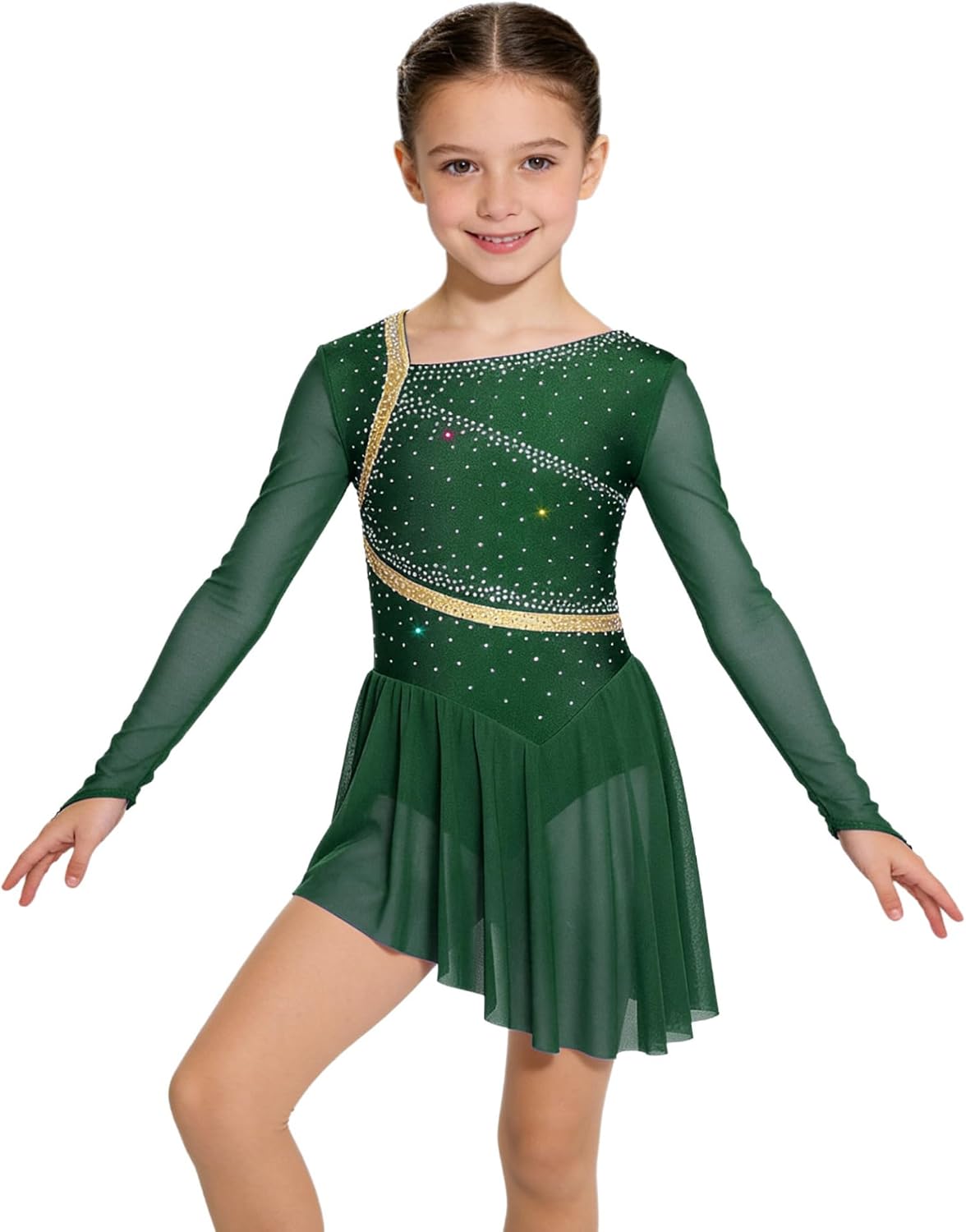 ranrann Kids Girls Figure Skating Dress Backless Ballet Leotard Skirt Rhinestones Dance Dress Lyrical Dancewear
