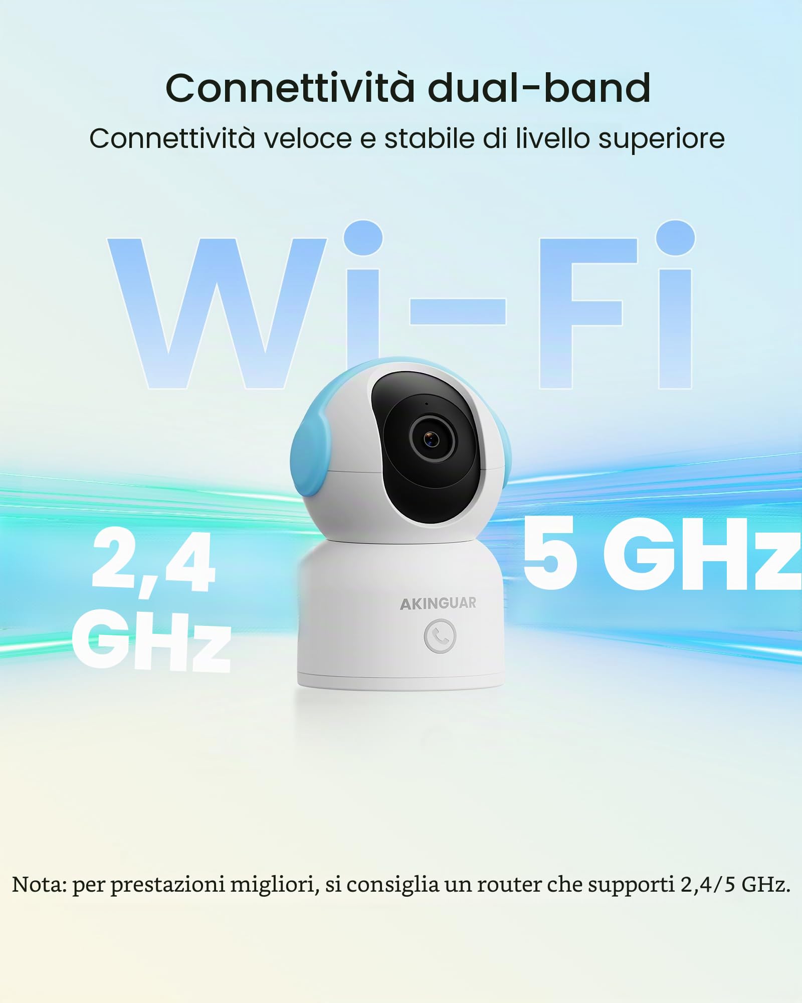 4K Telecamera Wi-Fi Interno, 360° PT + Scheda di Memoria da 64 GB | 2,4/5GHz Wi-Fi, Auto-Tracking, Rilevamento AI Persone/Animali/Bambino Pianto, Audio Bidirezionale, Con un Solo Tocco