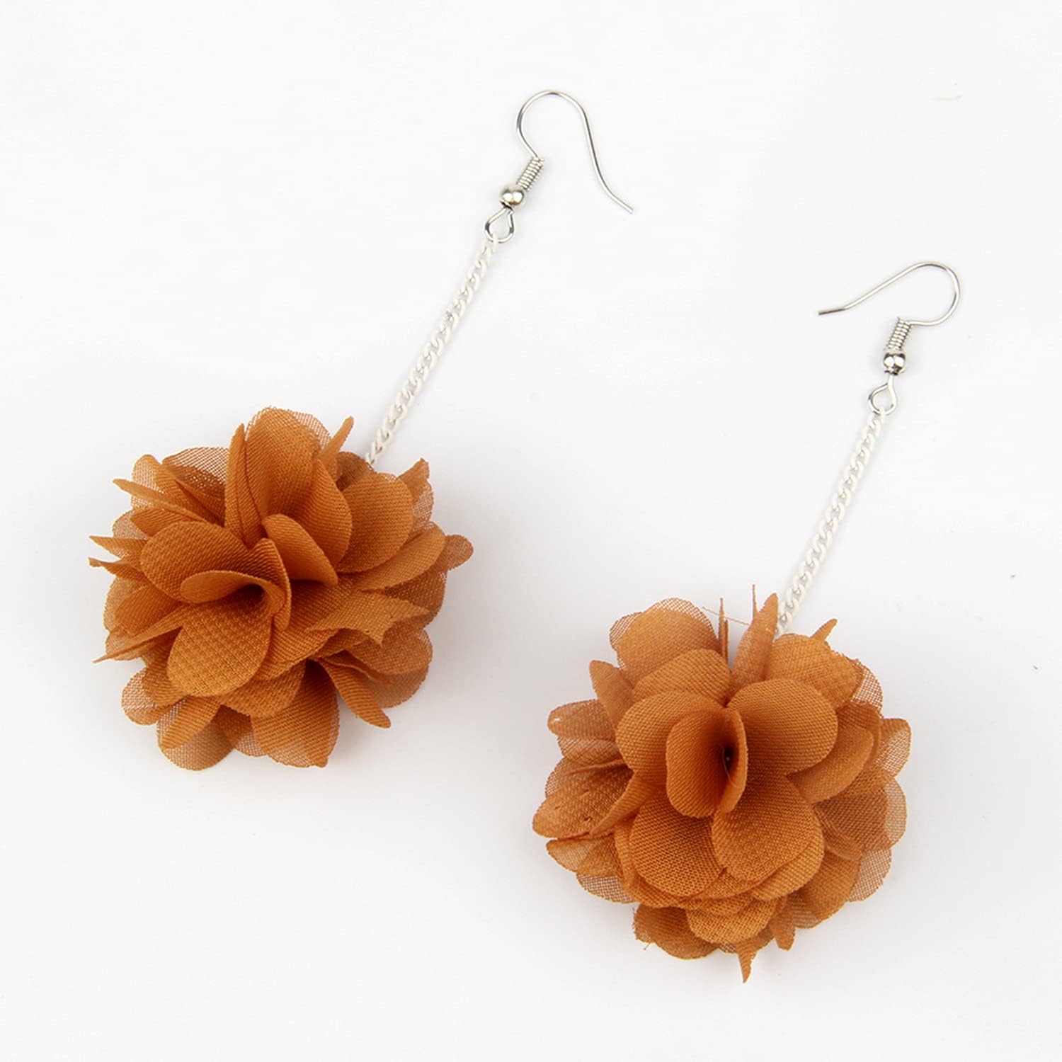 Bohemian Big Fabric Flowers Dangle Drop Earrings Multicolor Handmade Lightweight Charm Chic Petal Hoop Earrings with Chiffon Floral Tassel for Women - Image 5