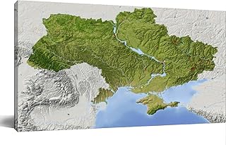 Ukraine shaded relief map colored vegetation Canvas Wall Art Large Framed Prints Pictures Wall Decor Posters Painting Artwork for Living Room Bedroom Kitchen Bathroom 16x30