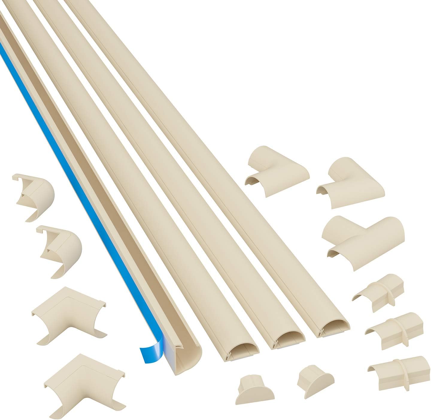 D-Line Beige Medium Cord Cover Kit, 13FT Self-Adhesive Wire Hider, Cable Raceway to Hide Wires on Wall, Cable Management - 4 x 39in Lengths and Accessories