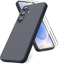 Vansdon Coque Compatible avec Samsung Galaxy S25, 2 Film de Protection en Verre trempé, Housse Souple en TPU en Silicone Liquide, Housse en Caoutchouc Antichoc - Gris Foncé