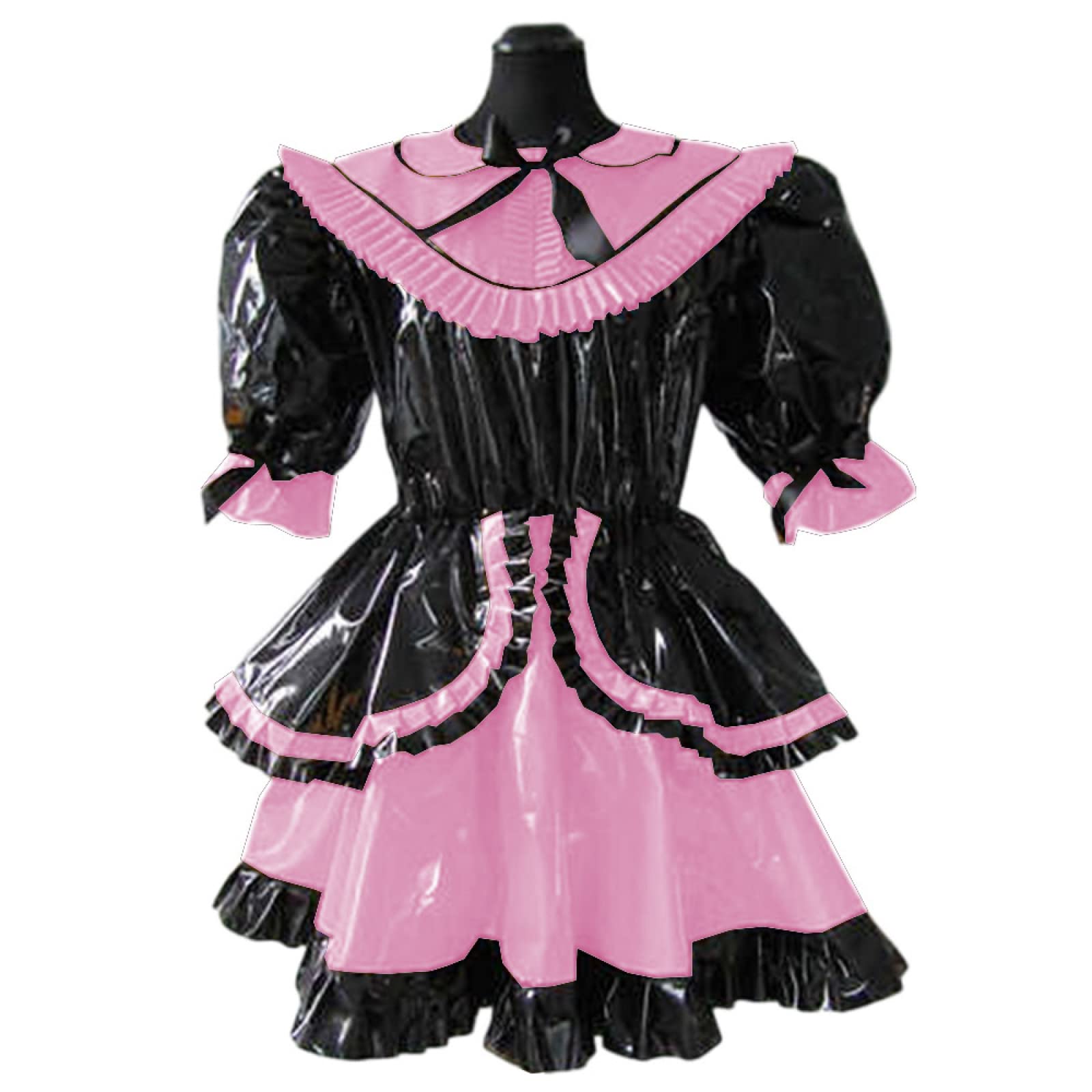 Amazon.com: French Lockable Maid Dress Uniform Glossy PVC Leather Short  Puff Sleeve Patchwork Ruffle Pleated Swing Maid Dress Custom,Fluorescence  Green,S : Clothing, Shoes & Jewelry