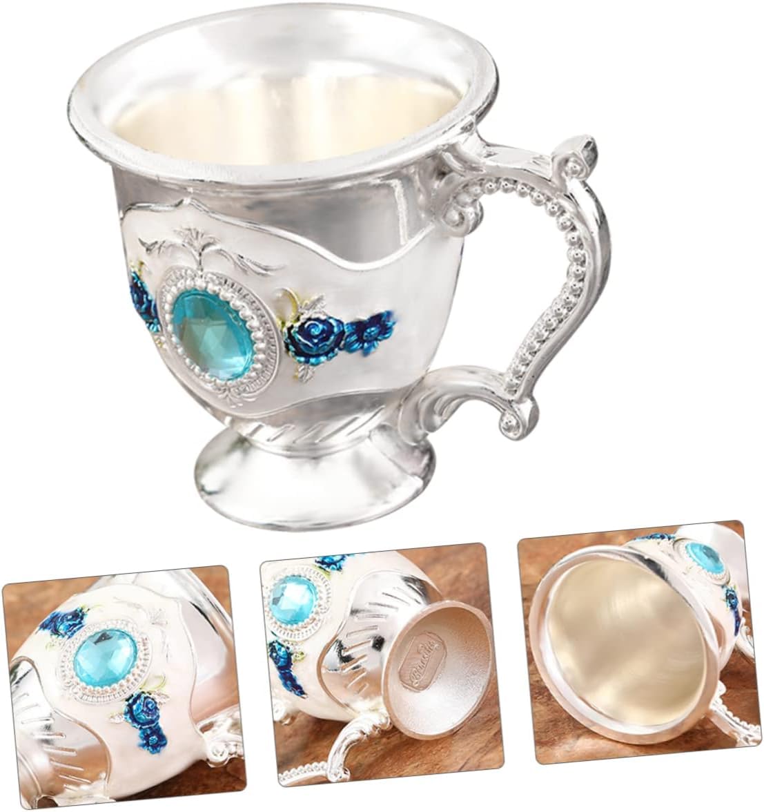 Kielich mosiężny, Kielich, Hall Sip Cup Espresso Glass Barware Glasses Mug Goblet Embossed Chalice Goblet Brass Drinking Cup Cup European(Blu)