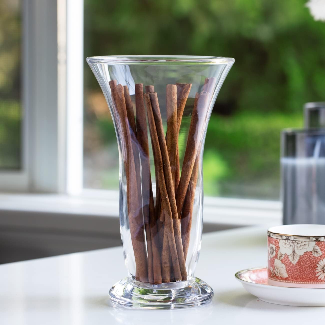 Enova Floral Tapered Glass Vase for Flowers, 5.5" W 8.5" H Clear Taper Down Cylinder Floral Bouquet Vase for Dining Table Decor, Wedding Centerpiece Event (1 Piece)