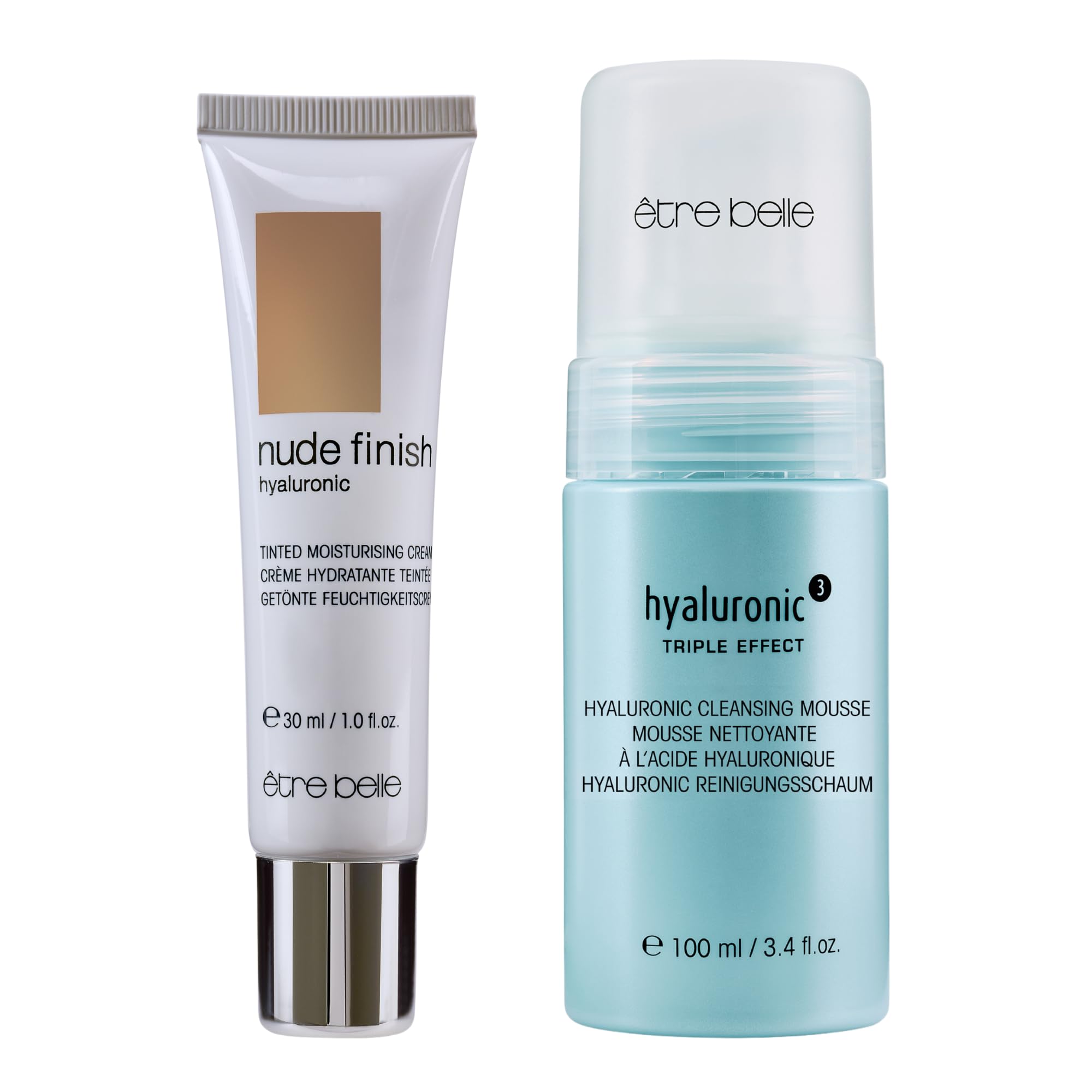 tre belle Hyaluronic Tinted Moisturizer Cleansing Mousse Bundle Lightweight Daily Skin Care Set with Hydrating Foam Cleanser Sheer