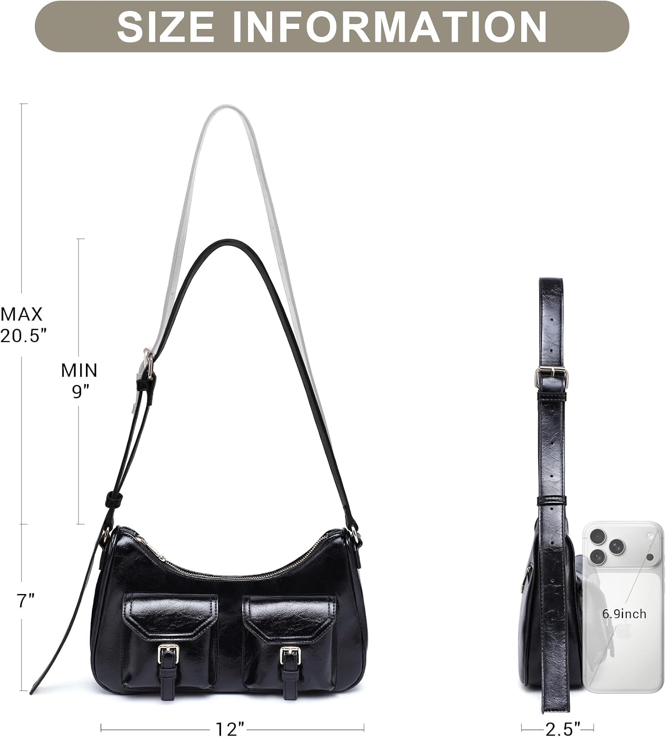 Dasein Retro Shoulder Purse for Women Faux Oiled Leather Hobo Bag Y2K Handbag with Buckle Pockets
