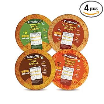 Prolicious High Protein & High Fiber Khakhra Combo | No Maida | No Palm Oil | Natural Protein | Plant Based (170 grams each, Pack of 4) - image, photos