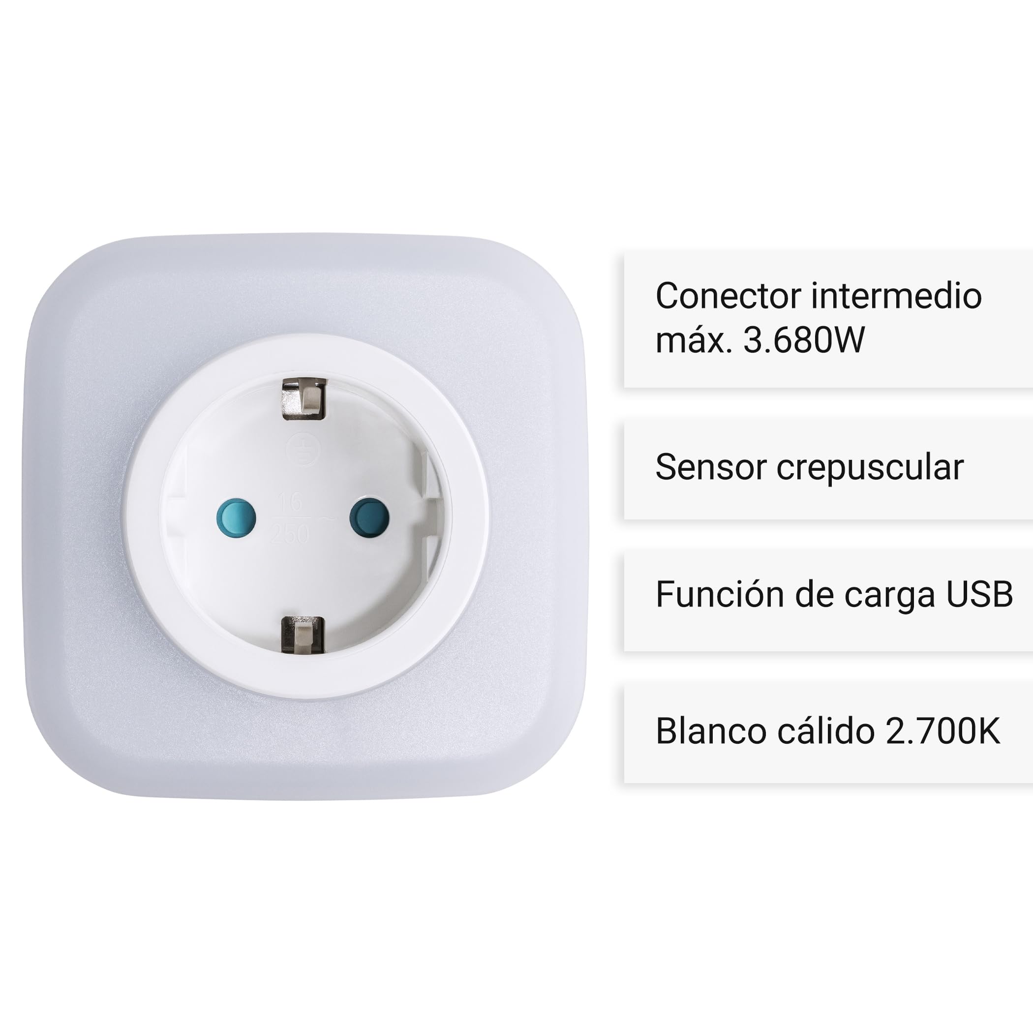 SEBSON Luz Nocturna LED con Enchufe - Set de 2 - Sensor Crepuscular | Puertos USB-C y USB-A, Interruptor On/Off - Blanco cálido, Lámpara de Enchufe
