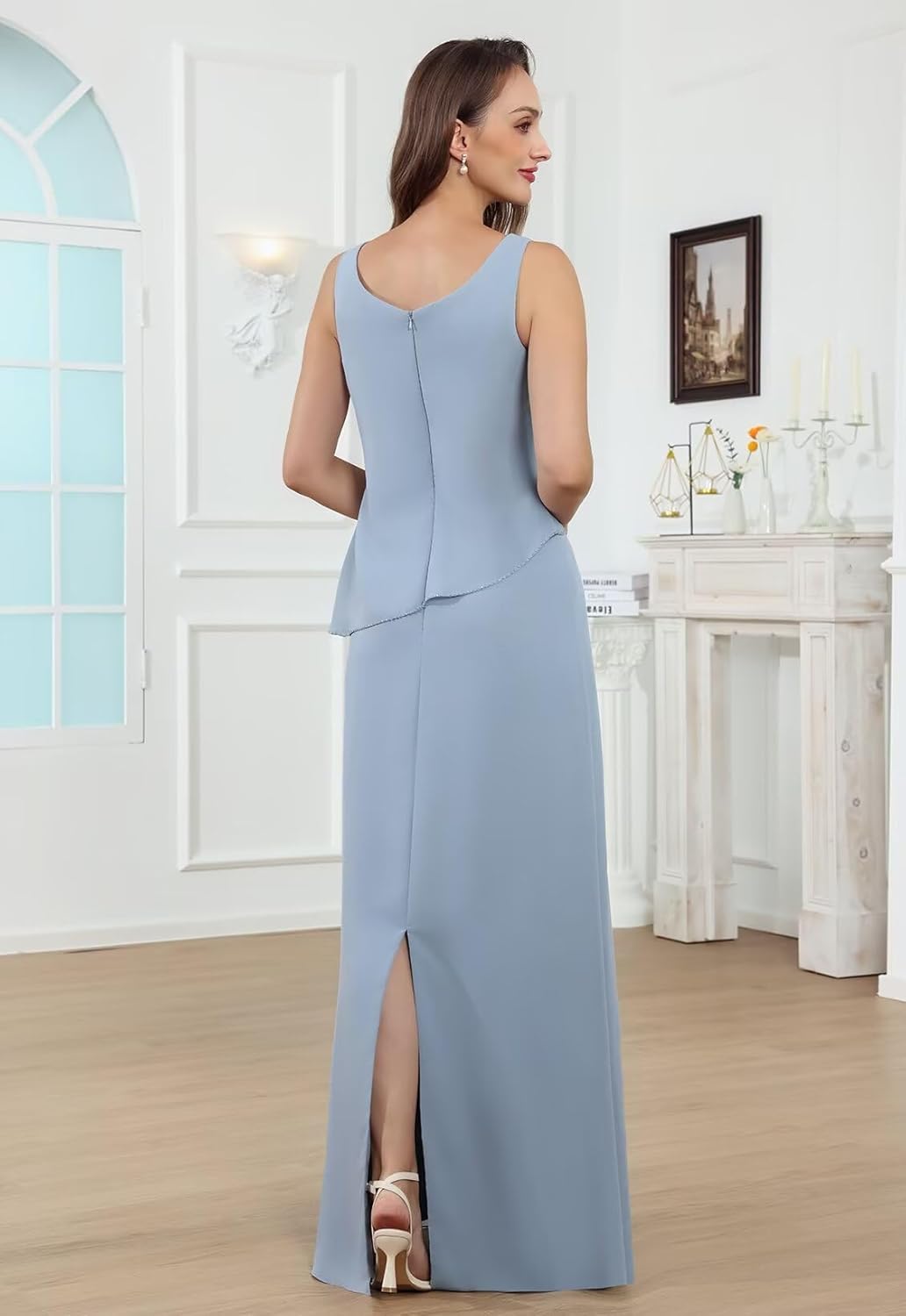 Sukleet Women's 2 Piece Mother of The Bride Dresses for Wedding Chiffon Long Formal Evening Dress with Cape