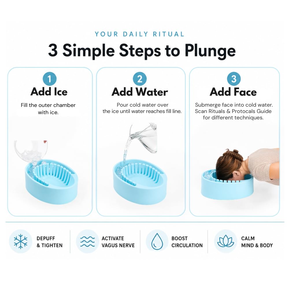 Facial Cold Plunge Ice Bowl with Separate Chamber for Ice & Breathing Tube - Patented Face Ice Bath Bowl for Cold Water Therapy - Depuffing, Tightening and Brightening Skincare Tool thumbnail