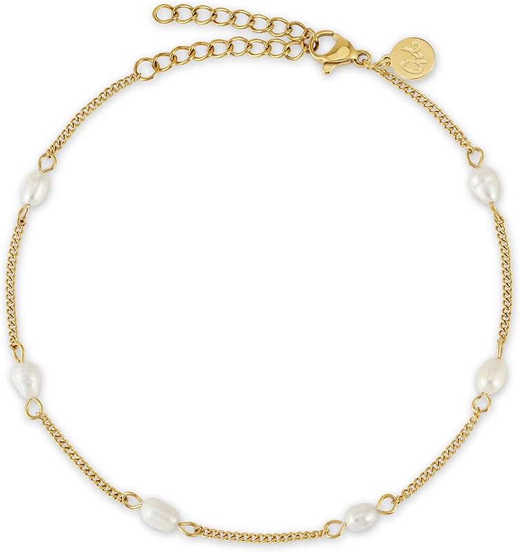 GD GOOD.designs Cavigliera con vere perle d'acqua dolce - Cavigliera perle impermeabile - Cavigliera regolabile da donna in oro, argento e oro rosa