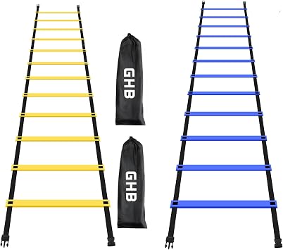 GHB Pro Agility Ladder 2 Pack Agility Training Ladder Speed 12 Rung 20ft with Carrying Bag Yellow and Blue
