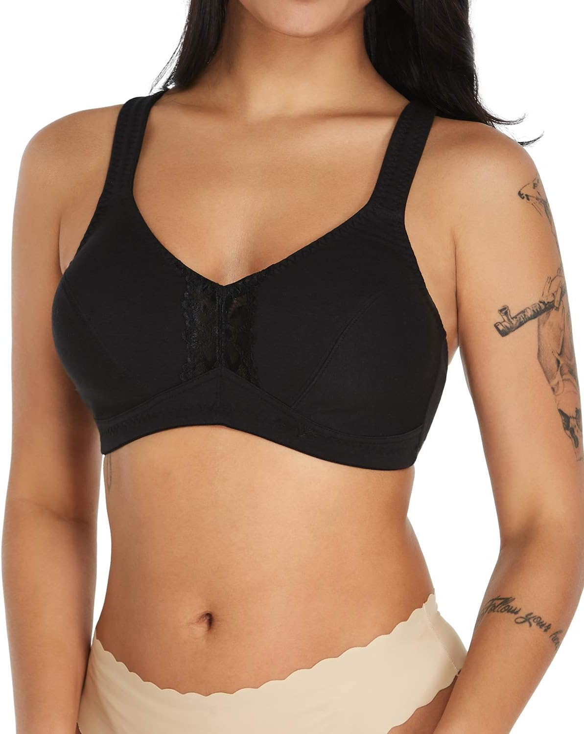 KISSLACE Womens Cotton Bra Non Wired Non Padded Full Figure Floral Plus Size Comfort Minimizer Bras