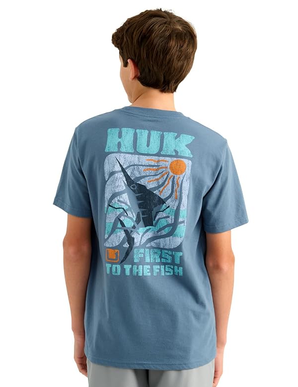 HUK Kids Short Sleeve Performance Tee, Fishing T-Shirt for Kids, Papercut - Stormy Blue, X-Large by HUK - Used condition - US$16.33