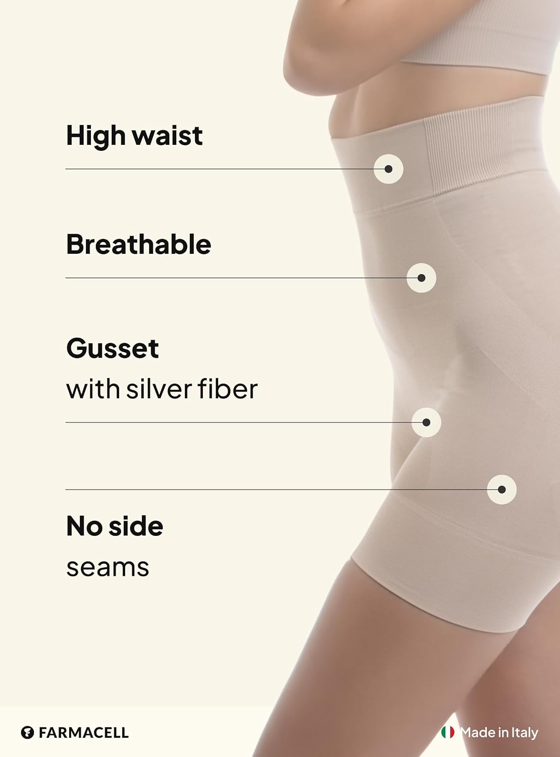 Farmacell Mid-Thigh Shapewear for Women, Tummy Control, Butt Lift Shorts, Made in Italy, 602