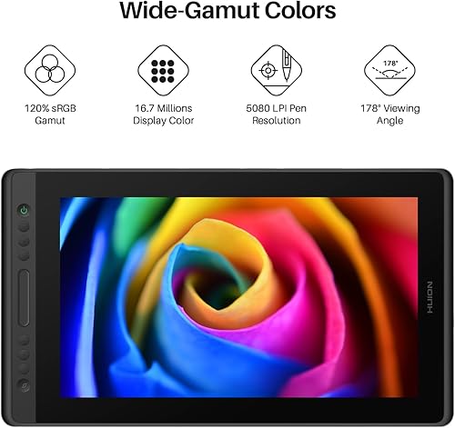 Miniatura 5 de HUION KAMVAS Pro 16 - Tableta de dibujo gráfico con pantalla de inclinación totalmente laminada, sin batería, lápiz táctil, soporte ajustable,