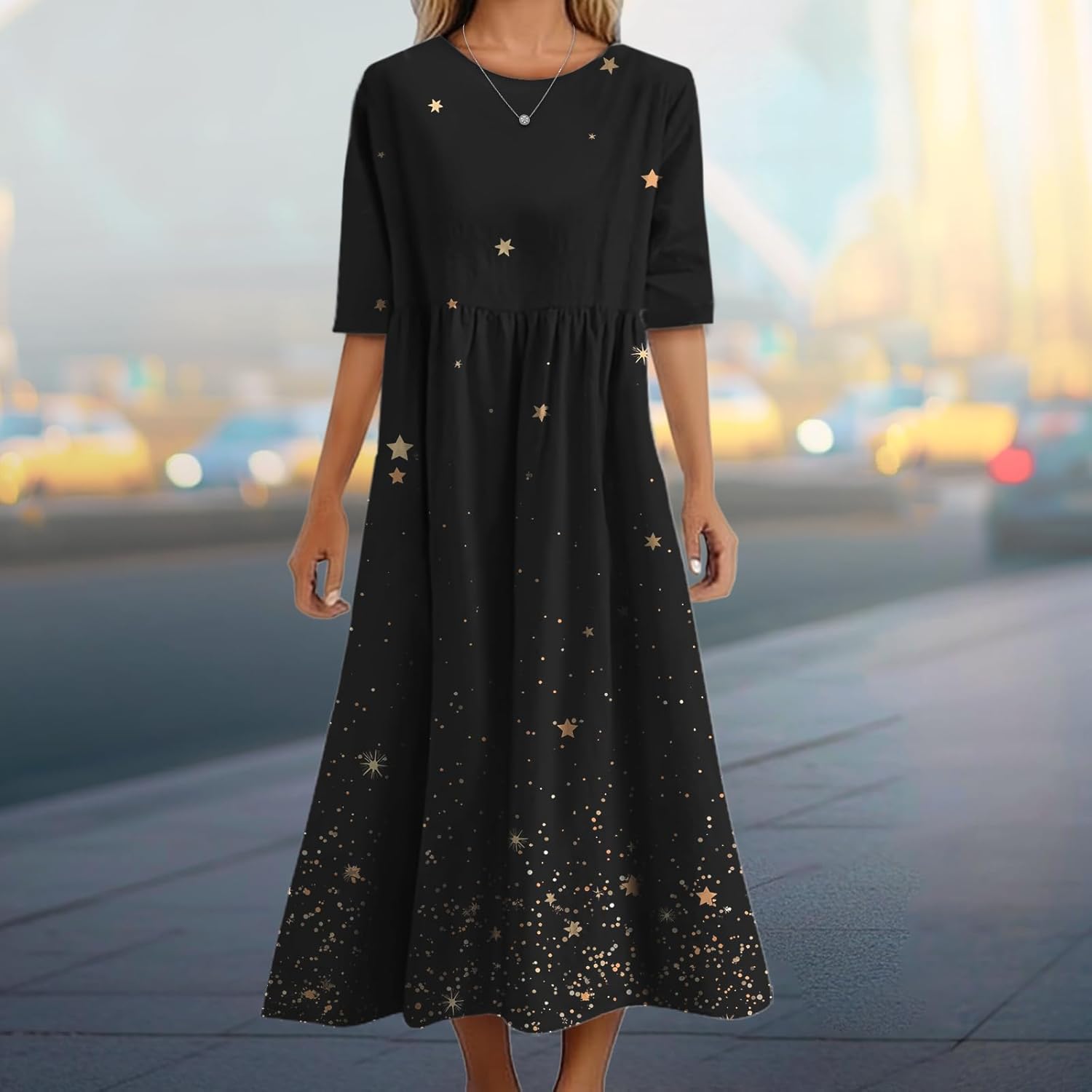 Summer Casual Bohemian Floral Dresses for Women Crewneck Short Sleeve Long Maxi Dress with Pockets - Image 2