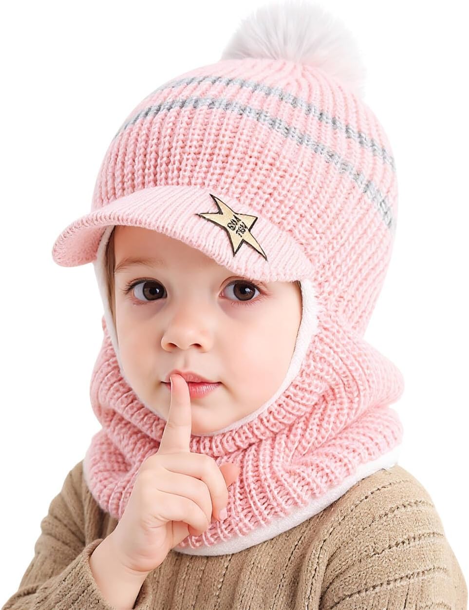 AYPOW Warme winterbivakmuts voor kinderen van 0,5 tot 6 jaar, set muts, sjaal, thermisch gebreid, winddicht, multifunctioneel, voor meisjes, kinderen, pasgeborenen, capuchon, mutsen, sjaal capuchon