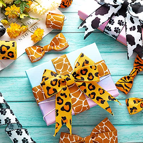 6 Rolls 30 Yards Safari Ribbon Set Christmas Wide Craft Animal Print Ribbon Wired Edge Zebra Leopard Themed Ribbon Decorative Ribbon Crafting Supplies For Diy Present Wrap Home Party Decor, 1.5 Inch #TOP5