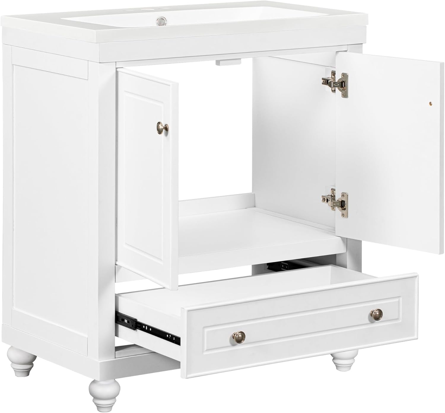 Bellemave 30" Bathroom Vanity with Ceramic Basin Sink, Combo Cabinet Under-Mount Sink, Bathroom Storage Cabinet with 2 Doors and 1 Long Drawer for Bathroom No Mirror (White) : Tools & Home Improvement